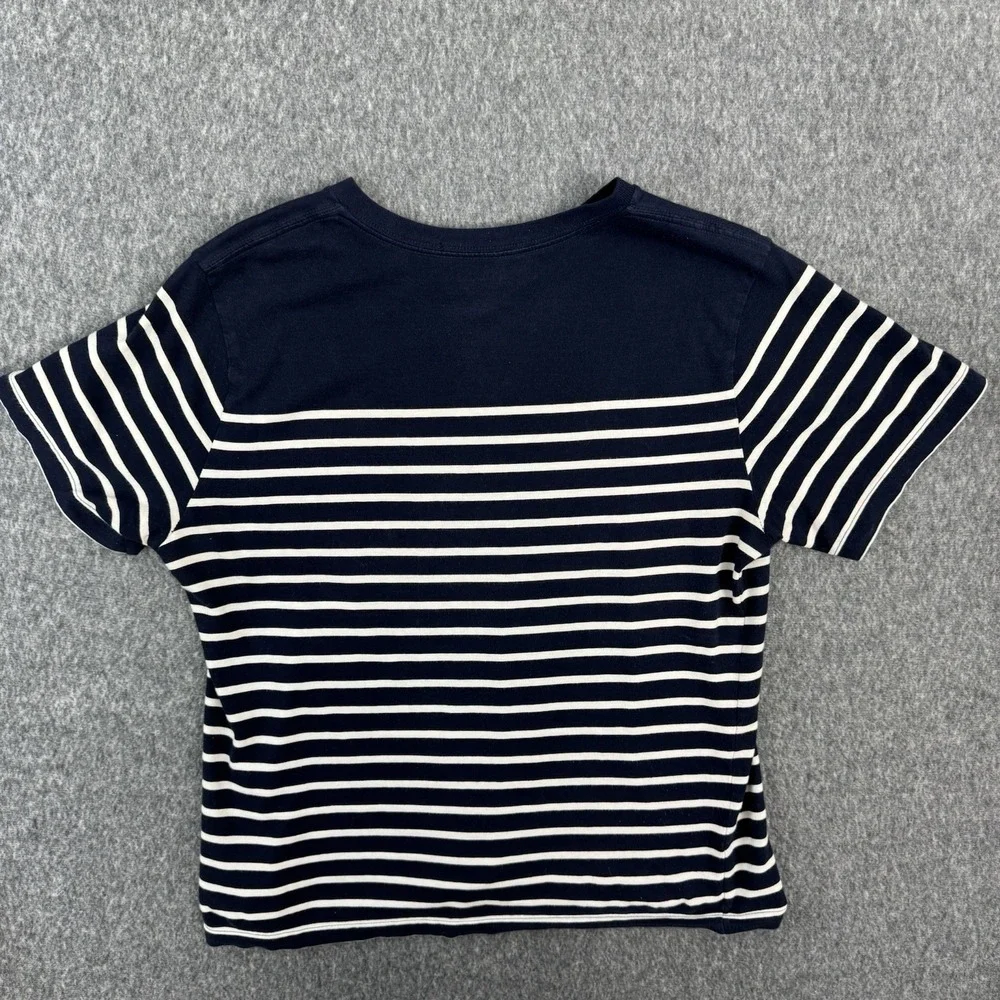 Polo Ralph Lauren Boys Sz L 14-16 Blue White Striped V Neck Short Sleeve T Shirt